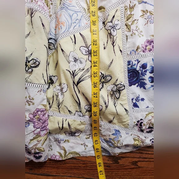 Anthropologie Maeve Cotton Sleeveless Square-Neck Tile Printed Midi Dress Sz L